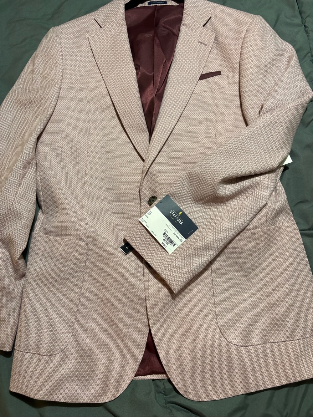 Stafford Light Pink Textured Sport Coat with Burgundy Lining